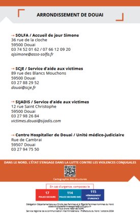Verso Plaquette Informations et Contacts Lutte contre les Violences Conjugales